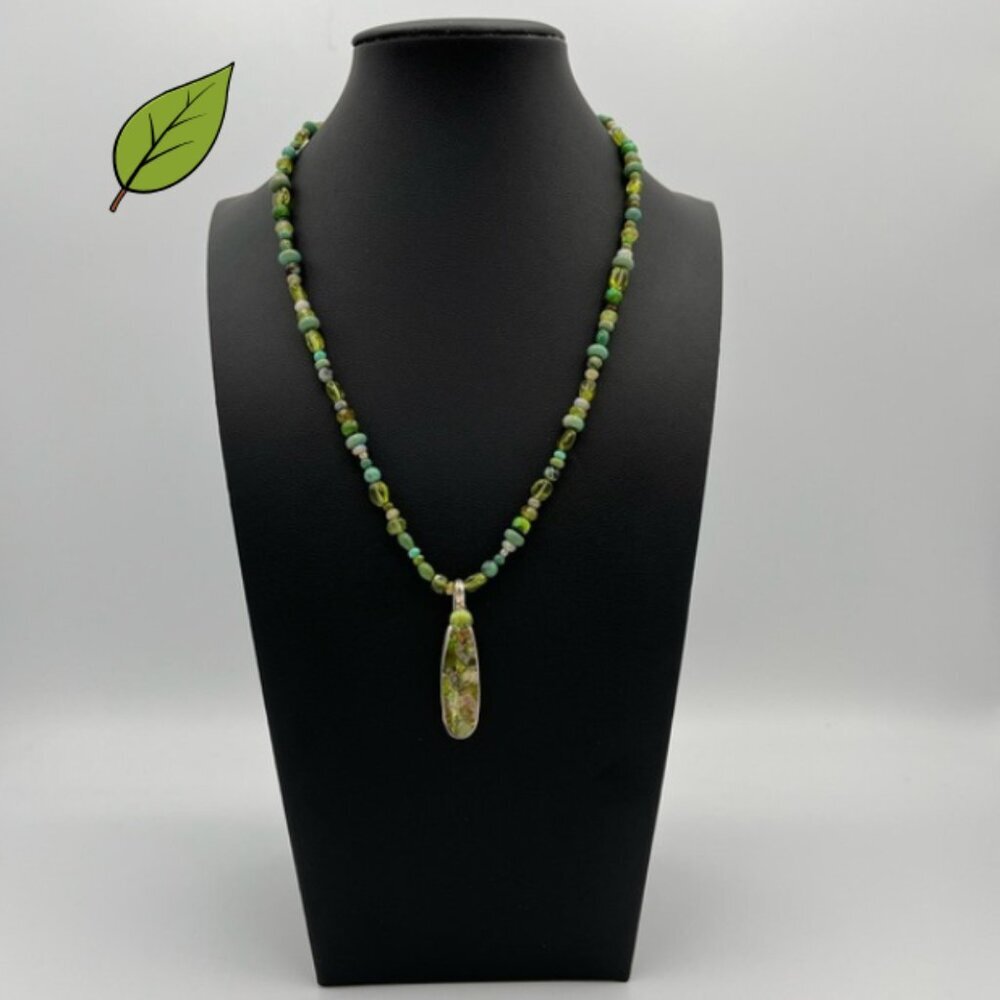 Handmade Rainforest Jasper & Verified 925 Sterling Silver Artisan Bead Necklace